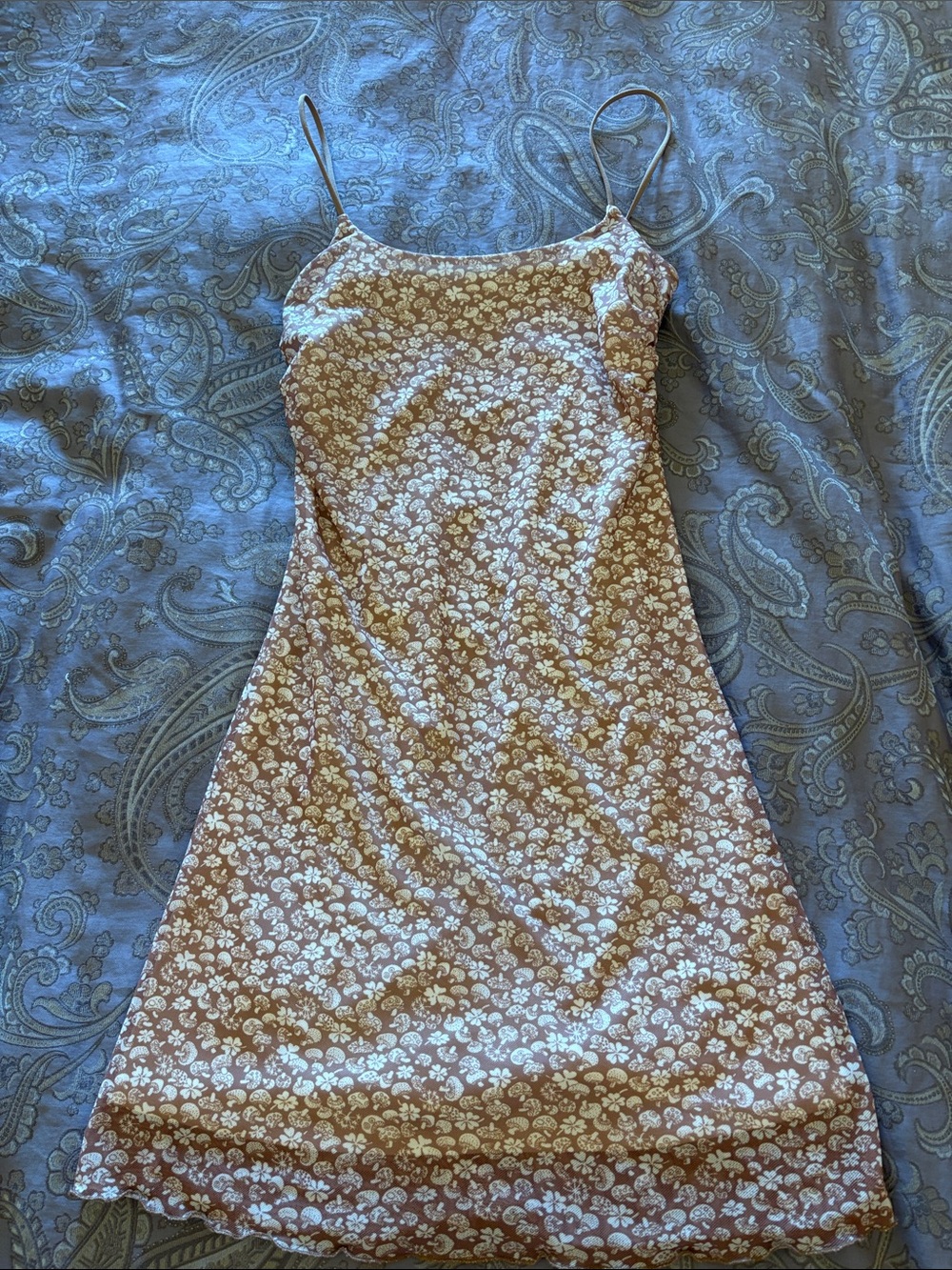 Nordstrom BP - Brown Mushroom Floral Slip Dress with White Print
